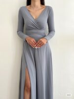 فستان ماكسي بفتحة جانبية - رمادي