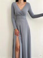 فستان ماكسي بفتحة جانبية - رمادي