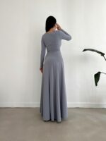 فستان ماكسي بفتحة جانبية - رمادي