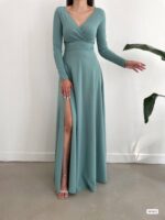 فستان ماكسي بفتحة جانبية - أخضر