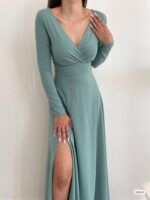 فستان ماكسي بفتحة جانبية - أخضر