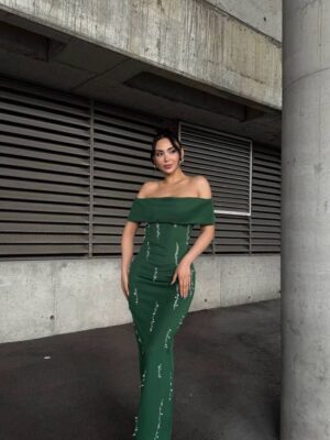 فستان سهرة طويل - أخضر زمردي