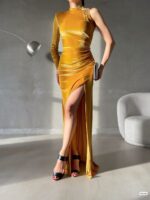 فستان سهرة طويل - ذهبي